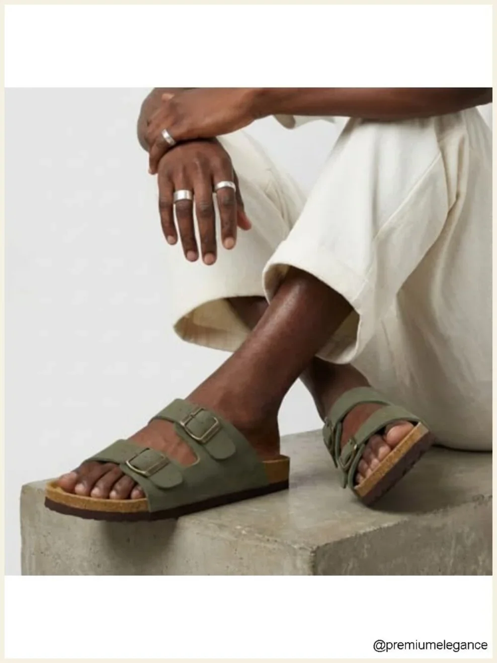Cork Footbed Sandals with Adjustable Buckle - Genuine Leather Insole, Vegan